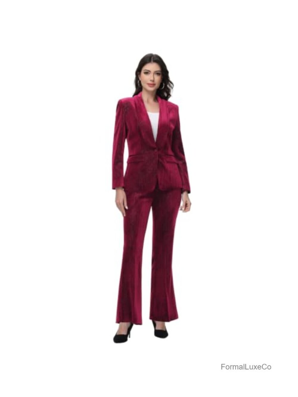 Velvet Pantsuit 2 Piece Tuxedo Formal Business Suit Set
